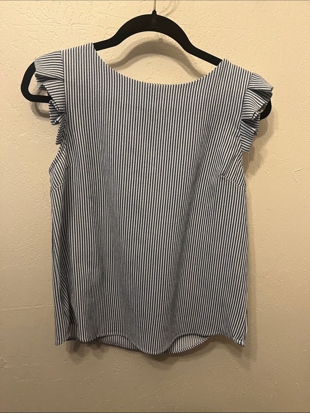 Women’s Blue & White Striped Ruffle Sleeve Camisole